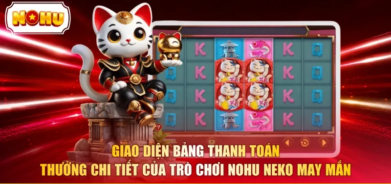 Giao diện bảng thanh toán thưởng chi tiết của trò chơi nohu neko may mắn